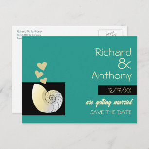 Seashell and Hearts, Beach Wedding Save the Date Announcement Postcard