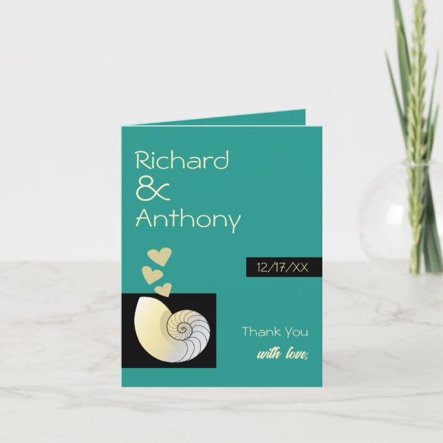 Seashell and Hearts, Beach Wedding Thank You Card (Front)