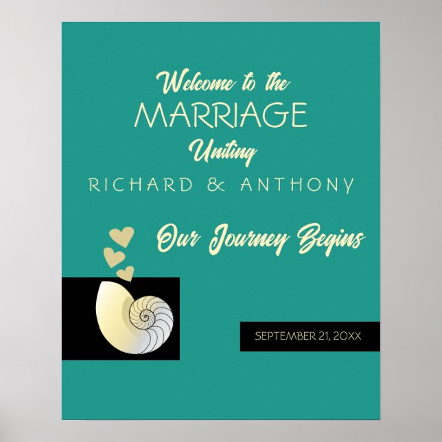 Seashell and Hearts, Beach Wedding Welcome Poster (Front)