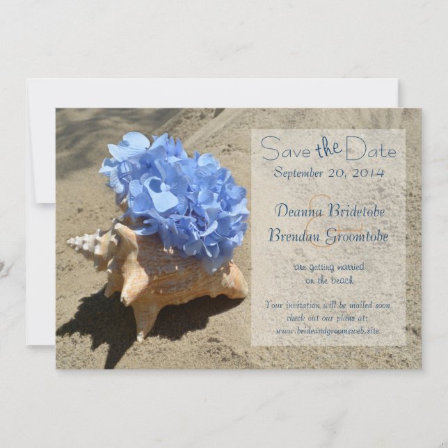 Seashell and Hydrangea Save the Date (Front)