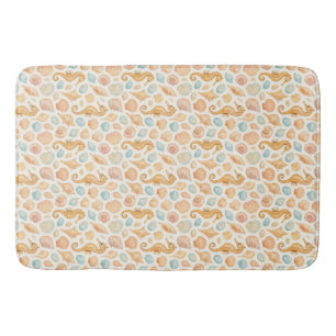 Seashell and seahorse watercolor pattern bath mat