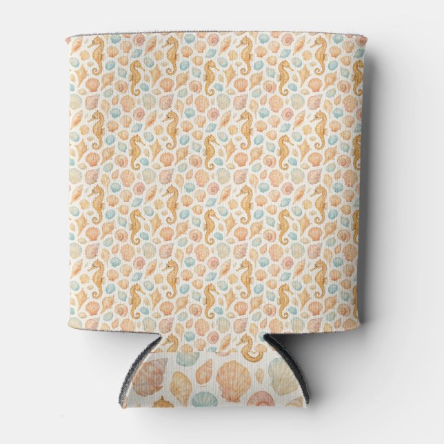 Seashell and seahorse watercolor pattern can cooler (Front)