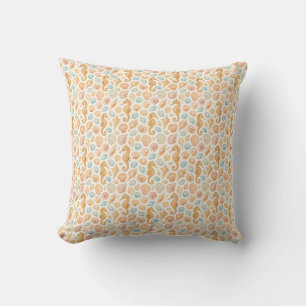 Seashell and seahorse watercolor pattern cushion