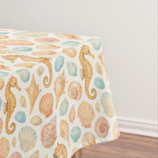 Seashell and seahorse watercolor pattern tablecloth