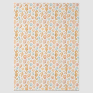 Seashell and seahorse watercolor pattern tissue paper