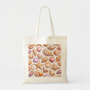 Seashell and Starfish Coastal Pattern Tote Bag