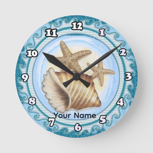Seashell and Starfish Round Clock (Front)