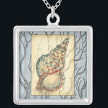 Seashell and Tree Branches Silver Plated Necklace<br><div class="desc">Jennifer Goldberger has an amazing collection of art capturing the gems of the ocean. In this beautiful,  classic nautical painting,  this seashell is the main object with unique tree branches in the background. Get this translucent painting on your favourite products today!</div>