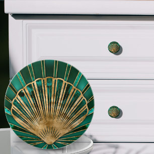 Seashell Art Deco -Malachite and Gold Ceramic Knob