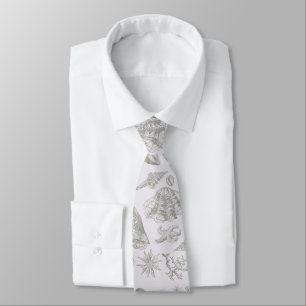 Seashell Art Pattern Vintage Print Shore Tie