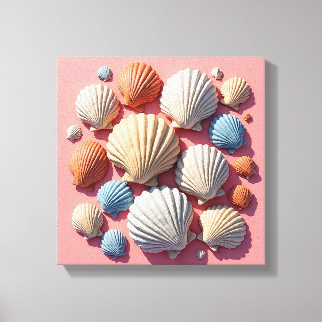 Seashell Assortment on Soft Pink Canvas Art (Front)