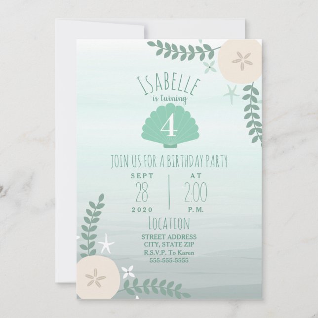 Seashell Beach Birthday Party Invitation (Front)