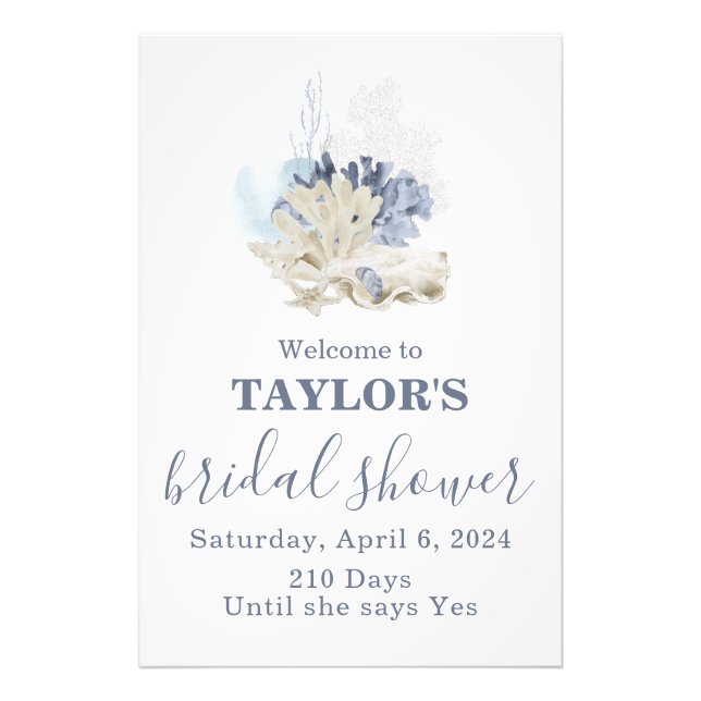Seashell beach blue bridal shower Welcome Photo Print (Front)
