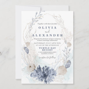 Seashell beach blue wedding Invitation
