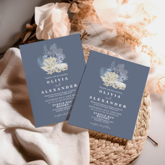 Seashell beach blue wedding Invitation