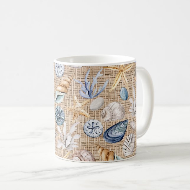 Seashell Beach Burlap Coffee Tea  Mug (Front Right)