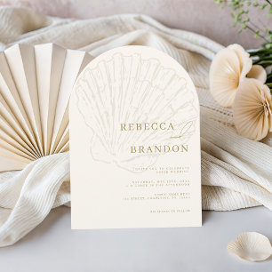 Seashell Beach Coastal Ivory & Gold Arch Wedding Invitation