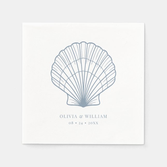 Seashell Beach Dusty Blue Coastal Wedding Napkin (Front)