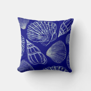 Seashell Beach House Coastal Blue White Shell Cushion