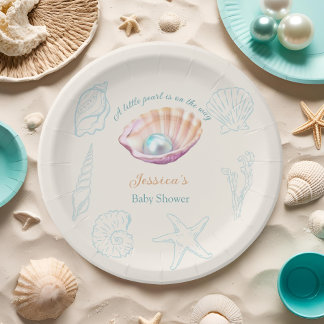  Seashell Beach Little Pearl Baby Shower  Paper Plate