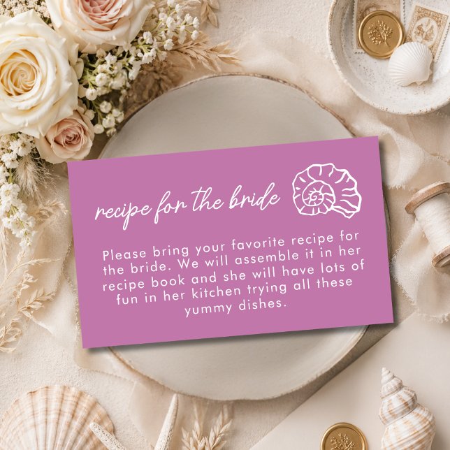 Seashell Beach Mauve Bridal Shower Recipe Request  Enclosure Card (Creator Uploaded)