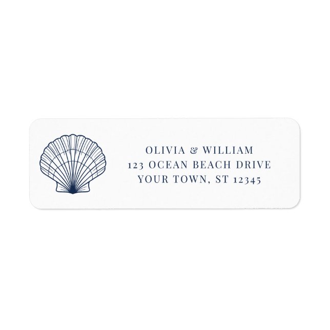 Seashell Beach Navy Blue Wedding Return Address (Front)