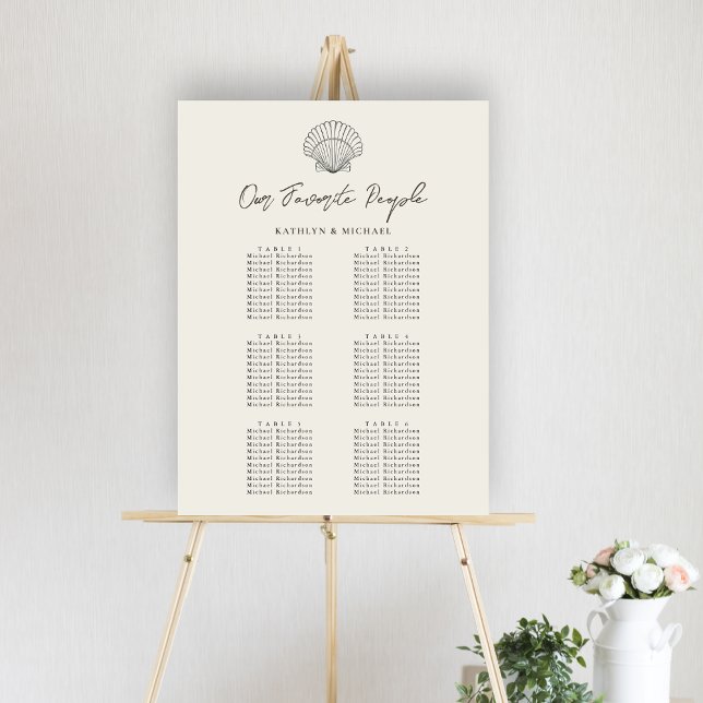 Seashell Beach Ocean Wedding 6 Table Seating Chart (Creator Uploaded)