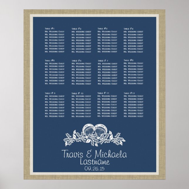 Seashell Beach Theme Seat Chart (Front)