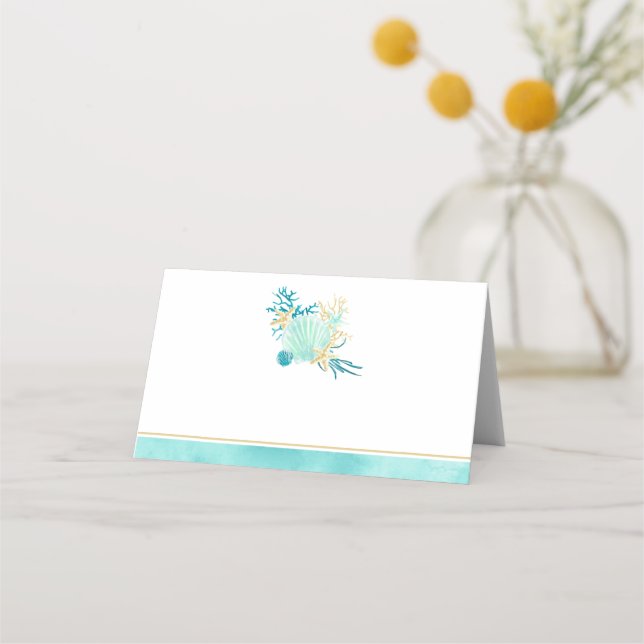 Seashell Beach Themed Wedding Folded Place Card (Front)