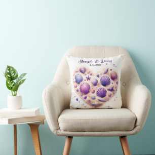 Seashell Beach Valentine Anniversary Names Cushion