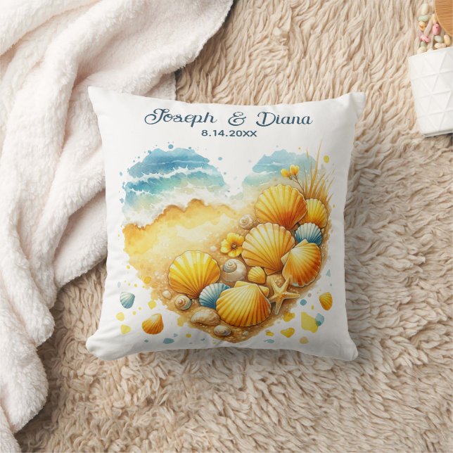 Seashell Beach Valentine Anniversary Names Cushion (Blanket)