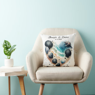 Seashell Beach Valentine Anniversary Names Cushion