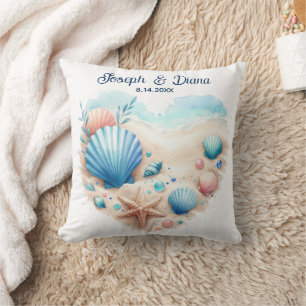 Seashell Beach Valentine Anniversary Names Cushion