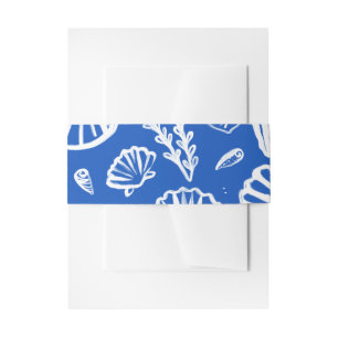 Seashell Beach Wedding Blue White CUSTOM Invitation Belly Band
