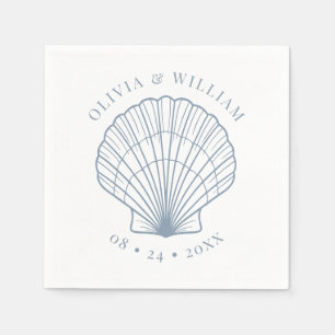 Seashell Beach Wedding Coastal Dusty Blue  Napkin