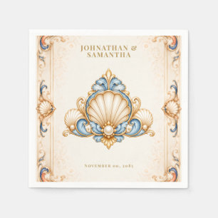 Seashell beach wedding coastal serviettes blue napkin