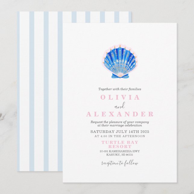 Seashell beach wedding Invitation (Front/Back)