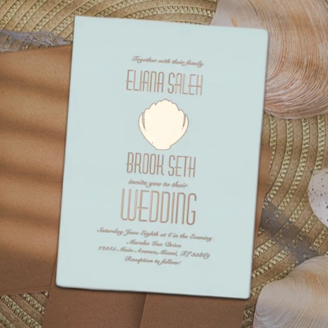 Seashell Beach Wedding Pressed   Foil Invitation (Creator Uploaded)