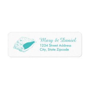 Seashell Beach Wedding Return Address Label (teal)