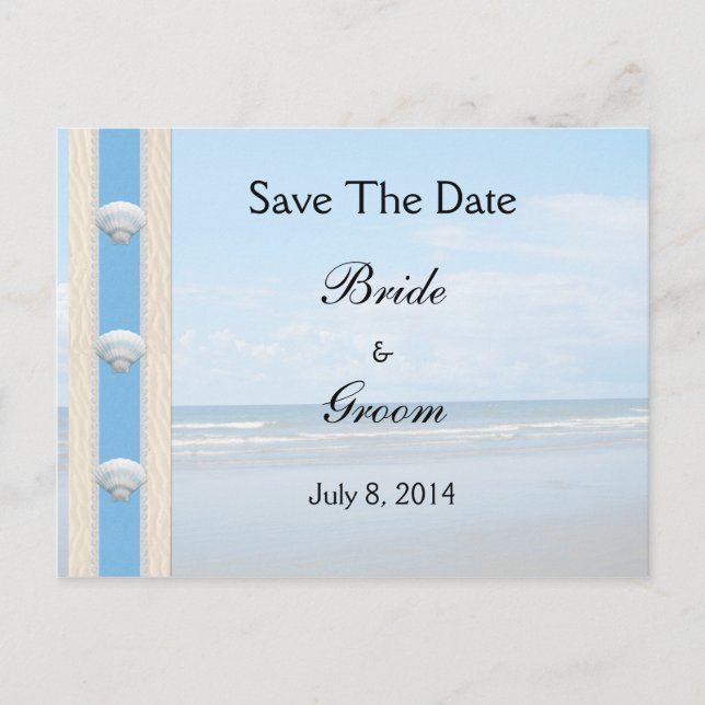 Seashell Beach Wedding Save The Date Announcement Postcard (Front)