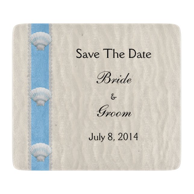 Seashell Beach Wedding Save The Date Cutting Board (Front)