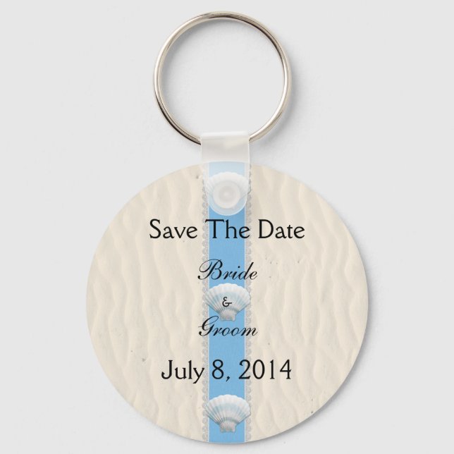 Seashell Beach Wedding Save The Date Key Ring (Front)