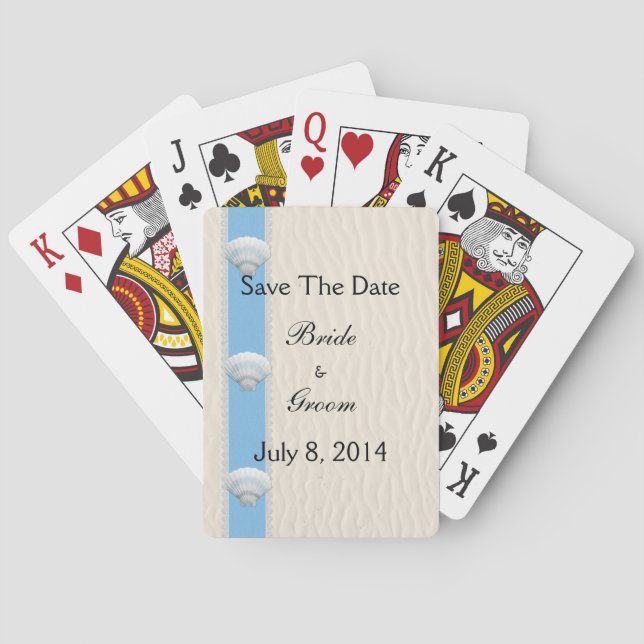 Seashell Beach Wedding Save The Date Playing Cards (Back)