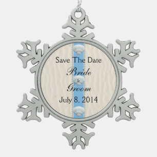 Seashell Beach Wedding Save The Date Snowflake Pewter Christmas Ornament