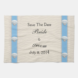 Seashell Beach Wedding Save The Date Tea Towel