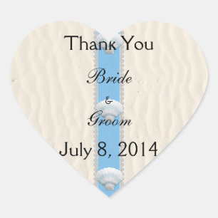 Seashell Beach Wedding Thank You Heart Sticker