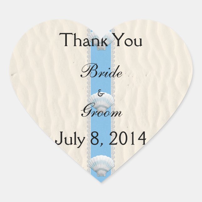 Seashell Beach Wedding Thank You Heart Sticker (Front)