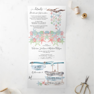 Seashell Beach Wedding Tri-Fold Invitation