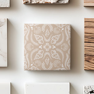 Seashell Beige & White Modern Coastal Pattern Tile