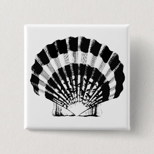 Seashell - black and white 15 cm square badge